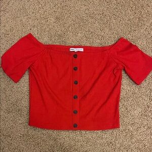 Express X Olivia Culpo  Red Faux Button Crop Top